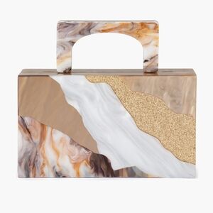 Olga Berg Fleur Acrylic Top Handle Bag Purse Beige Brown Shoulder Bag